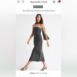 Abercrombie & Fitch Black Polka Dot Strapless Scarf Maxi Dress